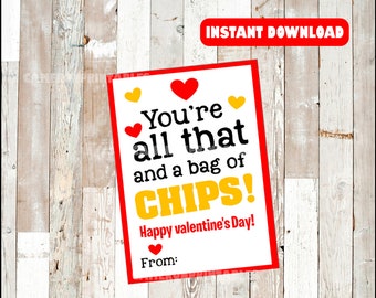 Smore valentine Playing cards Printable Smores Valentine Higher education Etsy image about You Re All That and a Bag of Chips Printable named Smore valentine Playing cards Printable Smores Valentine University Etsy